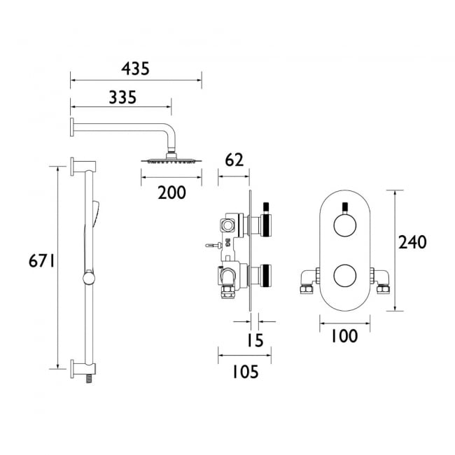 Bristan Molida Dual Concealed Mixer Shower with Shower Kit and Fixed Head - Brushed Brass