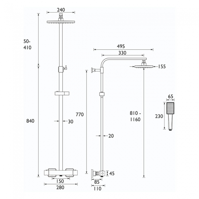 Bristan Napoli Thermostatic Bar Mixer Shower with Shower Kit and Fixed Head - Chrome