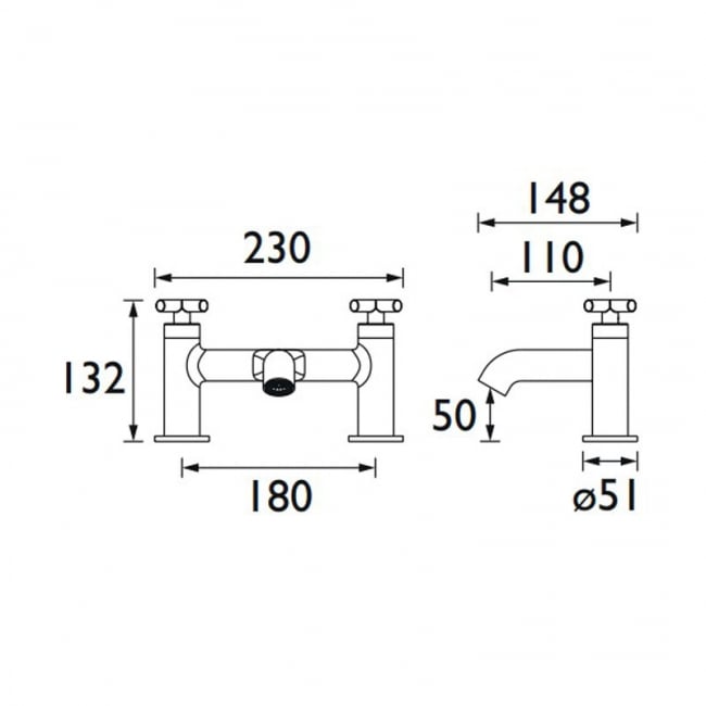 Bristan Naxos Bath Filler Tap Pillar Mounted - Chrome