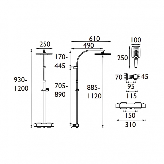 Bristan Qubo Thermostatic Bar Shower with Rigid Riser - Black