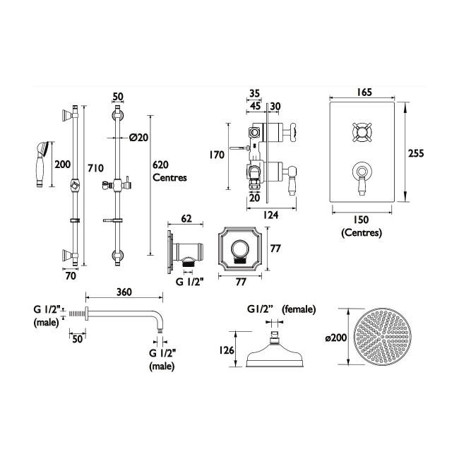 Bristan Renaissance Concealed Mixer Shower with Shower Kit and Fixed Head