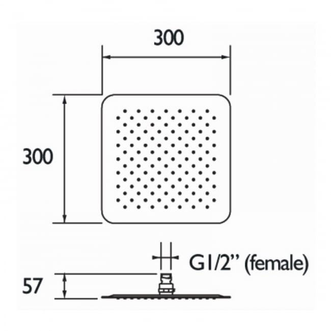 Bristan Slimline Square Fixed Shower Head 300mm x 300mm - Chrome