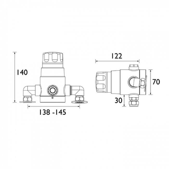 Bristan Commercial TS1503 Thermostatic Mixing Valve 15mm - Chrome (No Shut-off)