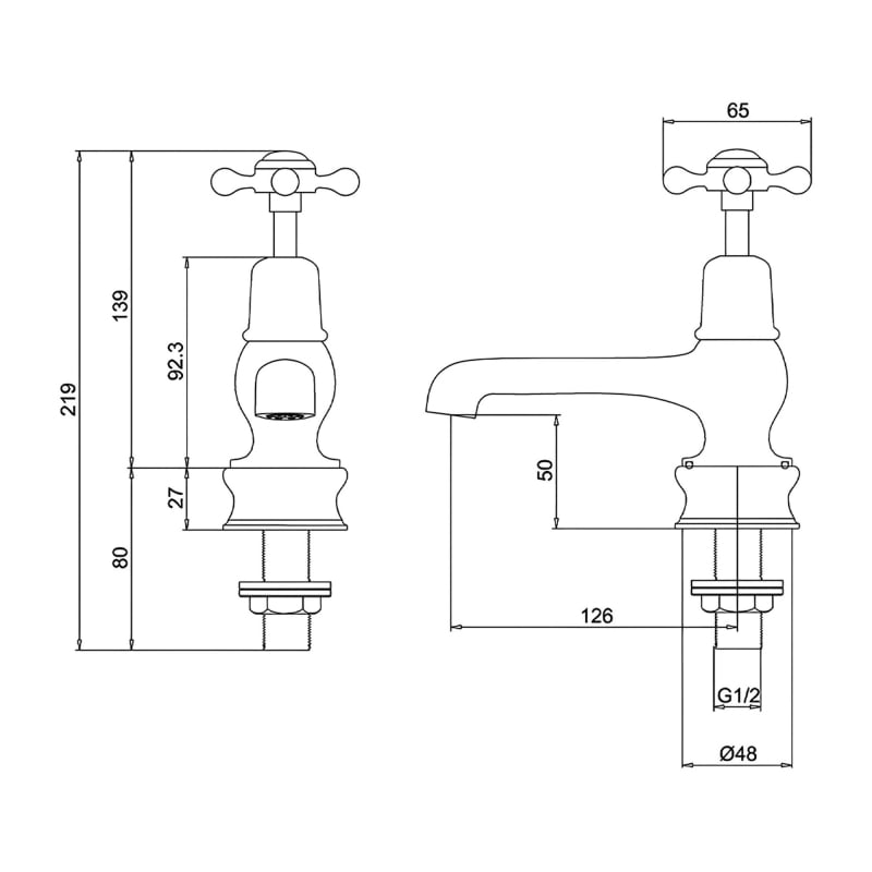 Burlington Claremont Regent 5 inch Spout Quarter Turn Basin Taps Pair - White/Nickel