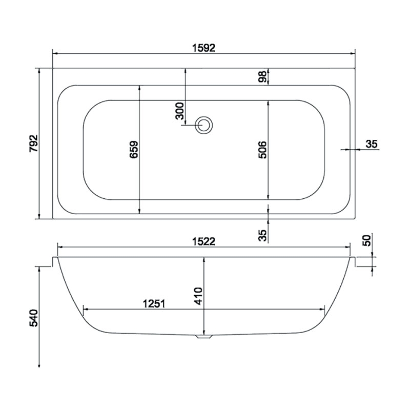 Carron Profile Double Ended Rectangular Bath 1600mm x 800mm - Carronite