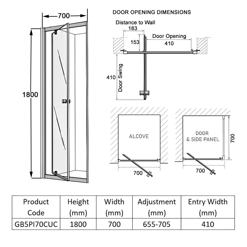 Coram GB 5 Pivot Shower Door | 700mm | GB5PI70CUC