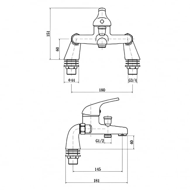 Delphi Alisa Single Lever Bath Shower Mixer Tap with Shower Kit Pillar Mounted - Chrome