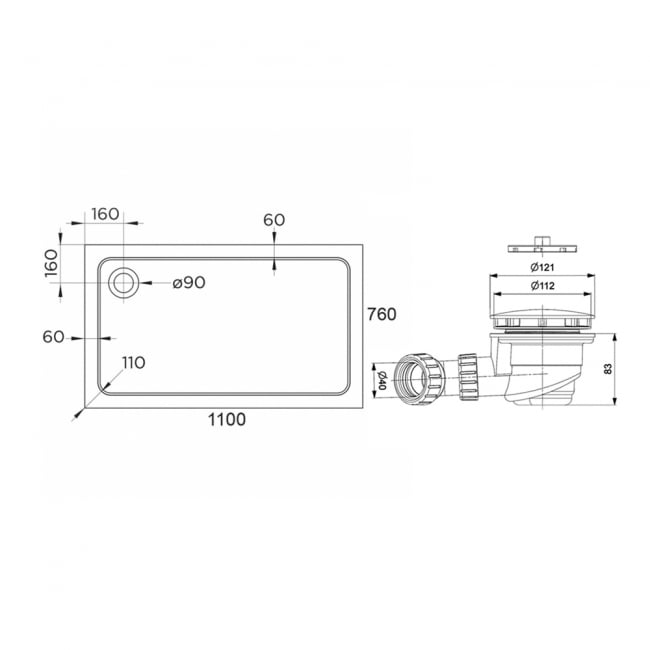 Delphi AquaStone Rectangular Shower Tray 1100mm x 760mm