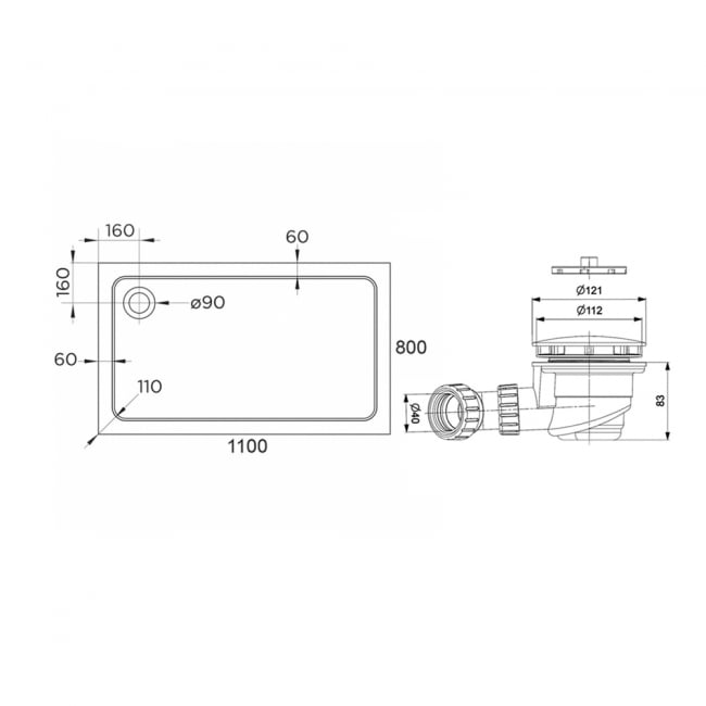 Delphi AquaStone Rectangular Shower Tray 1100mm x 800mm