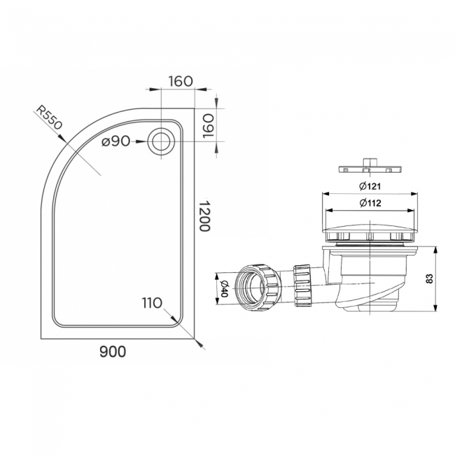 Delphi AquaStone Offset Quadrant Shower Tray 1200mm x 900mm - Left Handed