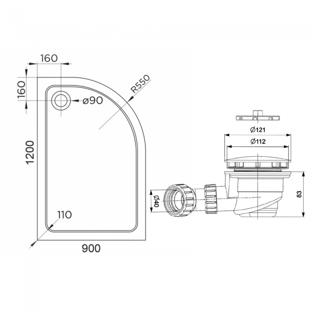 Delphi AquaStone Offset Quadrant Shower Tray 1200mm x 900mm - Right Handed