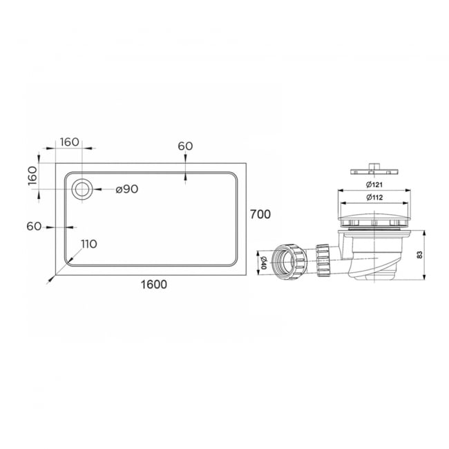 Delphi AquaStone Rectangular Shower Tray 1600mm x 700mm