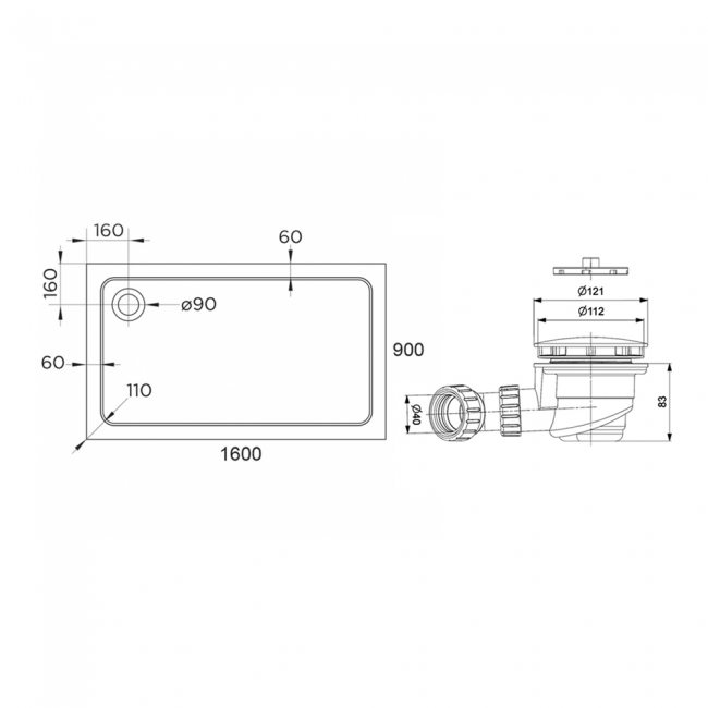 Delphi AquaStone Rectangular Shower Tray 1600mm x 900mm