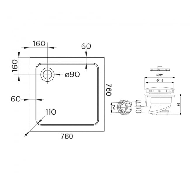 Delphi AquaStone Square Shower Tray 760mm x 760mm