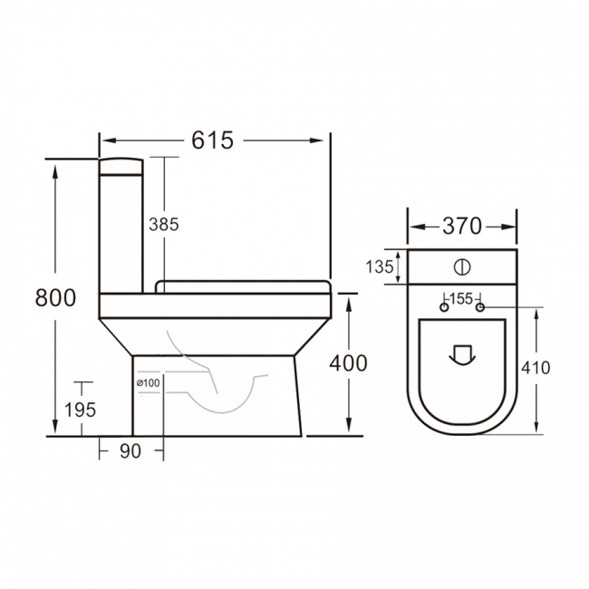 Delphi Bayeux2 Rimless Open Back Close Coupled Toilet with Push Button Cistern - Soft Close Seat