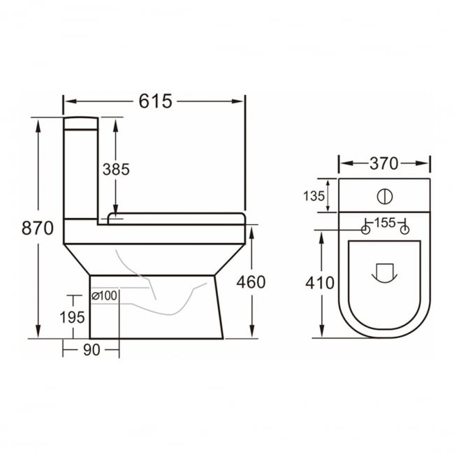 Delphi Bayeux2 Rimless Comfort Height Close Coupled Toilet with Push Button Cistern - Soft Close Seat