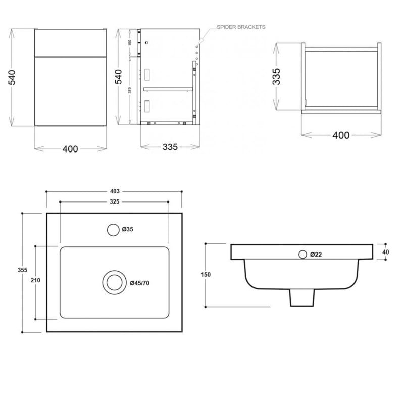 Delphi Blend Vanity Unit | 400mm | SY-BLE40SDFDC+SY-BLE40FDBSN | Clay