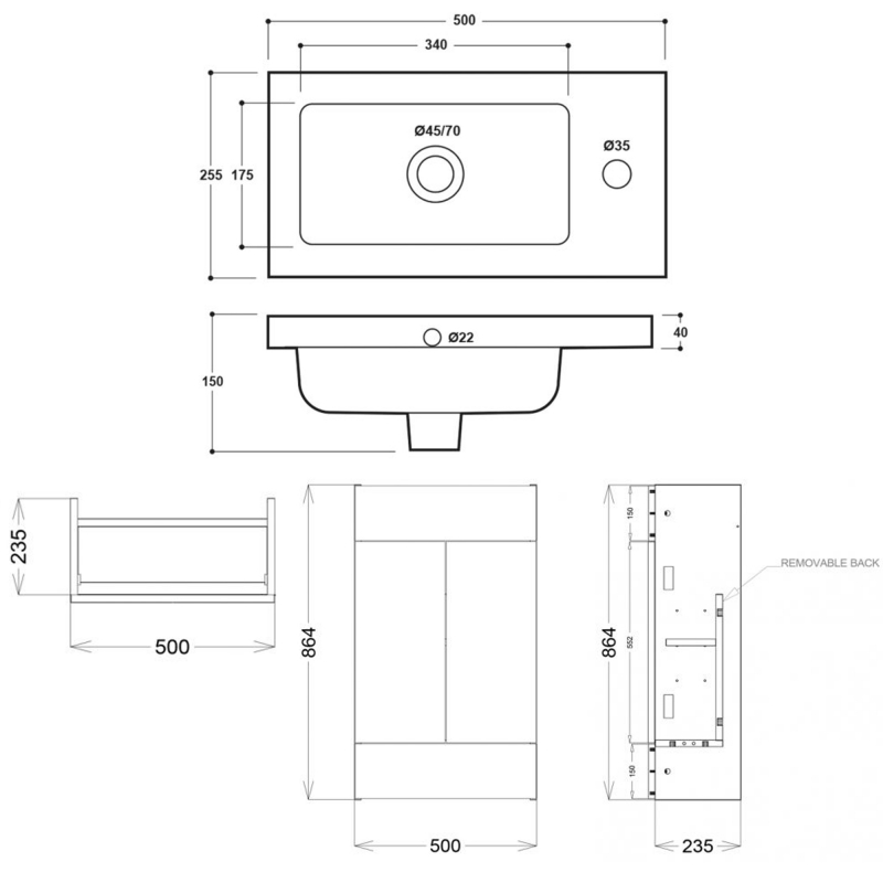 Delphi Blend Vanity Unit | 500mm | SY-BLE50CVMG+SY-BLE50CBSN | Matt Grey