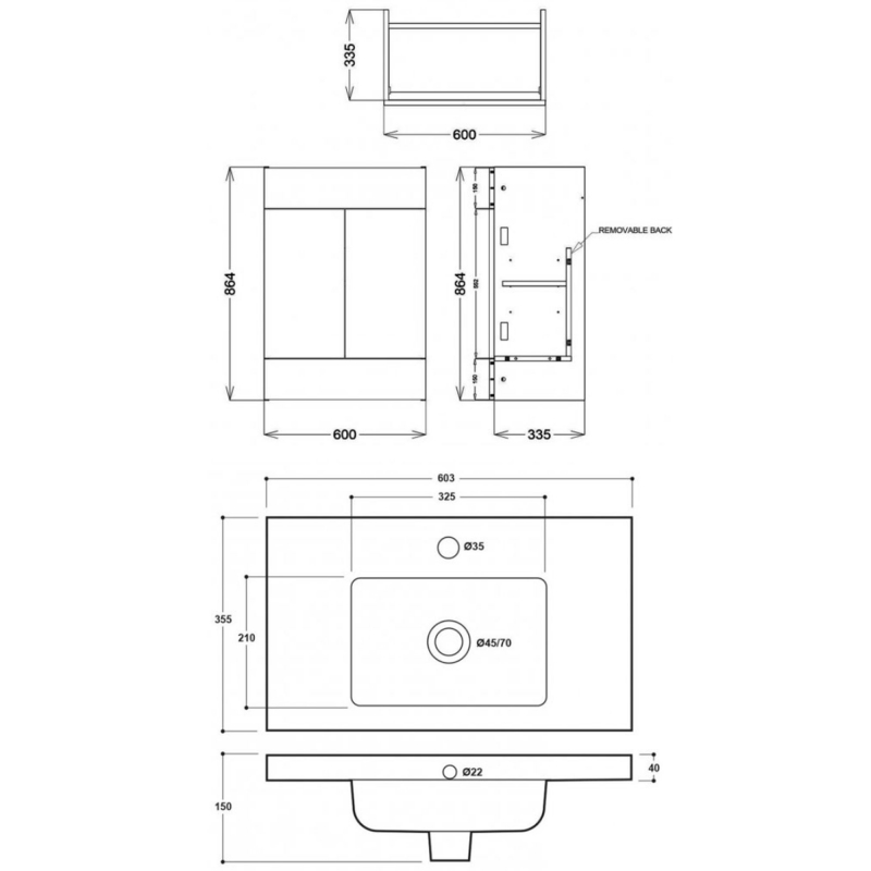 Delphi Blend Vanity Unit | 600mm | SY-BLE60FDVMW+SY-BLE60FDBSN | Matt White