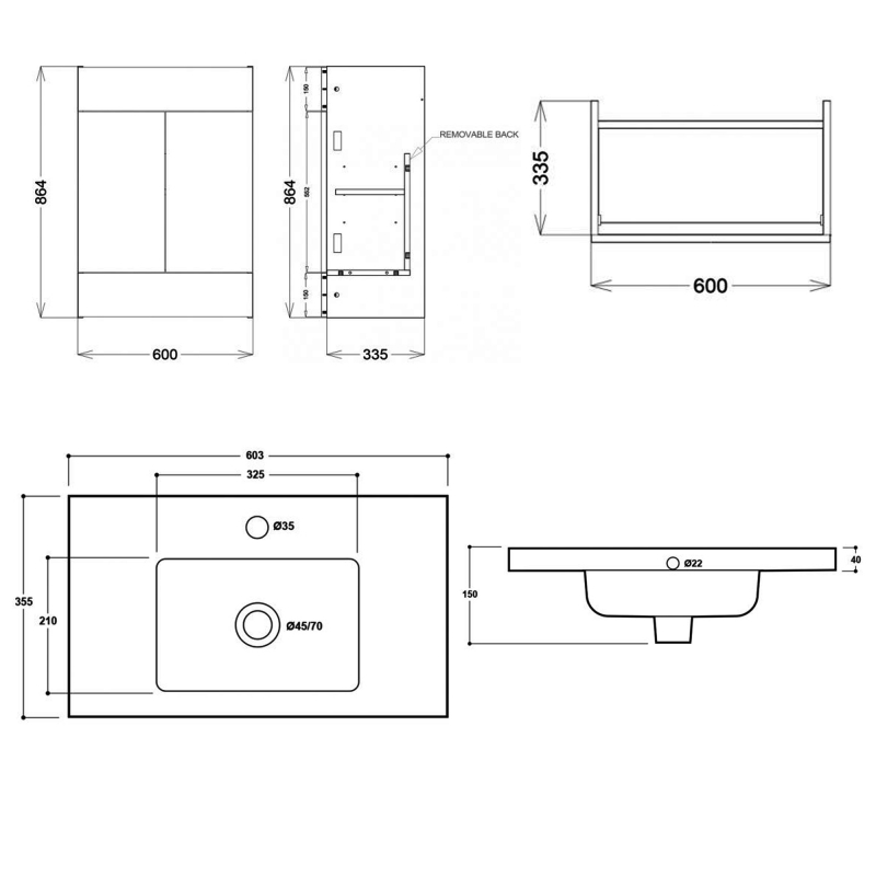 Delphi Blend Vanity Unit | 600mm | SY-BLE60FDVMW+SY-BLE60FDBSN | Matt White