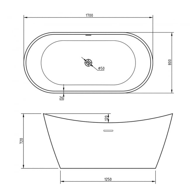 Delphi Bolsena Double Ended Freestanding Bath 1700mm x 800mm - 0 Tap Hole