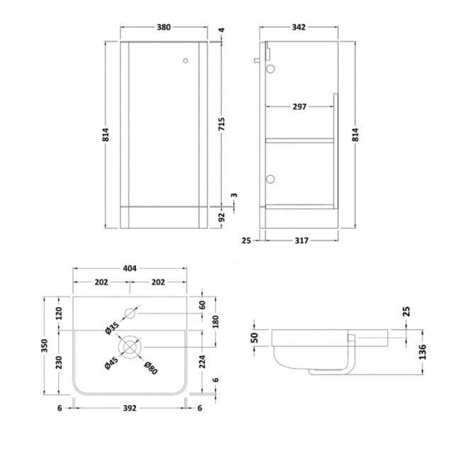 Delphi Direction Floor Standing 1-Door Vanity Unit with Basin 400mm Wide - Gloss White