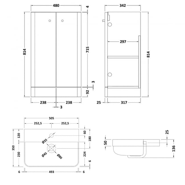 Delphi Direction Floor Standing 2-Door Vanity Unit with Basin 500mm Wide - Gloss White