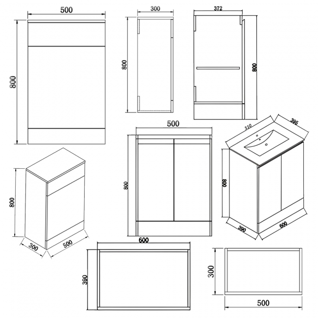 Delphi Halite Combination Unit with 500mm WC Unit - 1000mm Wide - White