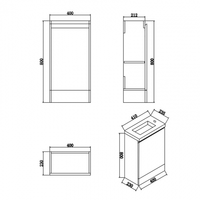 Delphi Halite Floor Standing 1-Door Vanity Unit with Basin 400mm Wide - White