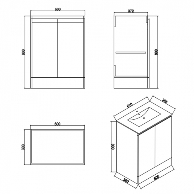 Delphi Halite Floor Standing 2-Door Vanity Unit with Basin 600mm Wide - White