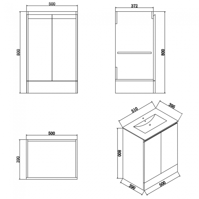 Delphi Halite Floor Standing 2-Door Vanity Unit with Basin 500mm Wide - Matt Grey