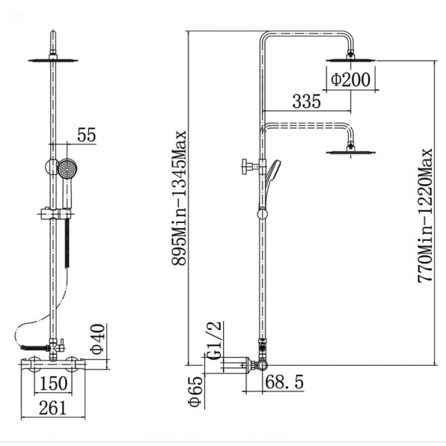 Delphi Harik 2 Thermostatic Bar Mixer Shower with Fixed Head and Shower Kit - Brushed Brass