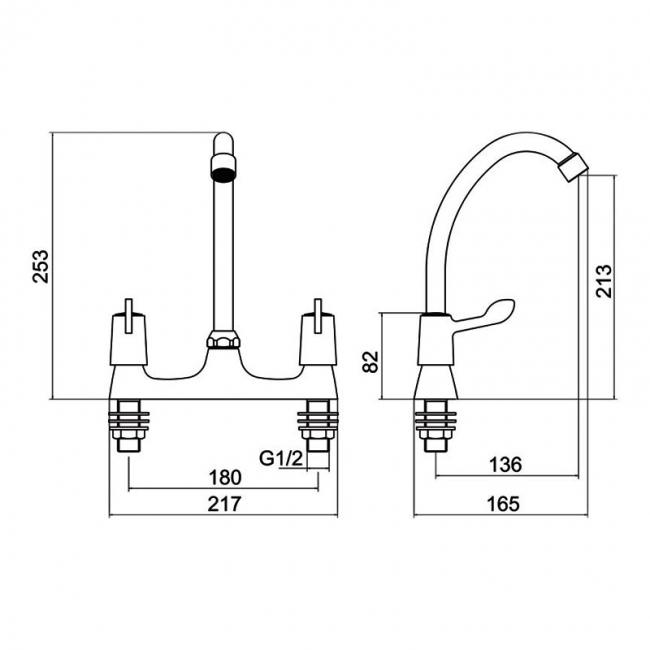 Delphi Two-handle Lever Sink Mixer Tap Deck Mounted - Chrome