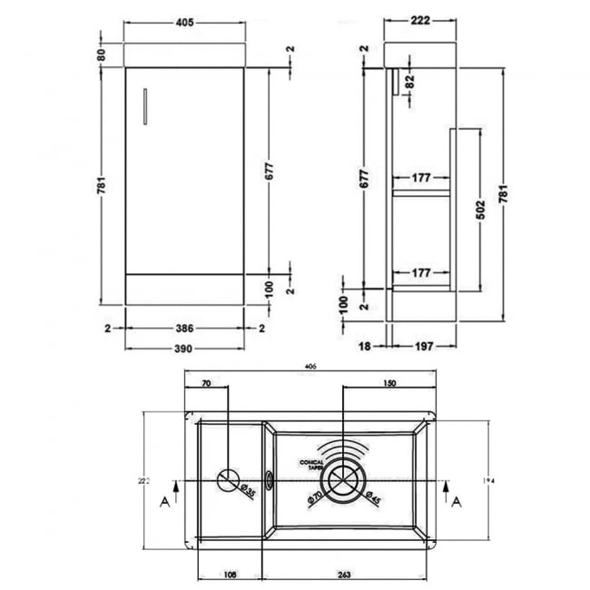 Delphi Tite Floor Standing 1-Door Vanity Unit with Basin 400mm Wide - Gloss White