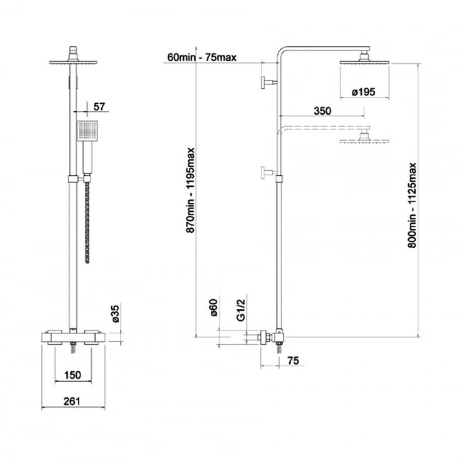 Delphi Zacha Thermostatic Bar Mixer Shower with Shower Kit + Fixed Shower Head - Chrome