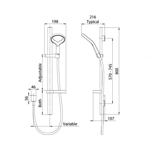 Deva Aio Shower Rail Kit with Shower Handset - Chrome