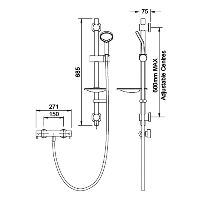 Deva Aurajet Aio S Cool Touch Bar Shower Valve with Easy Fit Shower Kit - Chrome