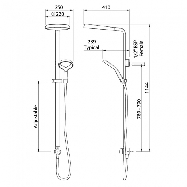 Deva Aurajet Aio Manual Exposed Mixer Shower with Fixed Head and Handset - Matt Black