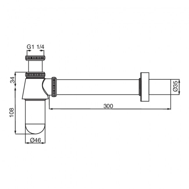 Deva 1 1/4 Inch Bottle Trap with Wall Extension - Gold