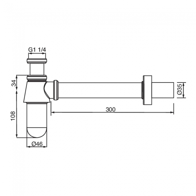 Deva 1 1/4 Inch Bottle Trap with Wall Extension - Chrome