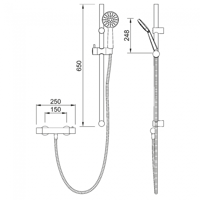 Deva Belmont Bar Mixer with Single Mode Shower Kit - Chrome