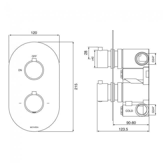 Deva Como Thermostatic Concealed Shower Valve Dual Handle - Matt Black