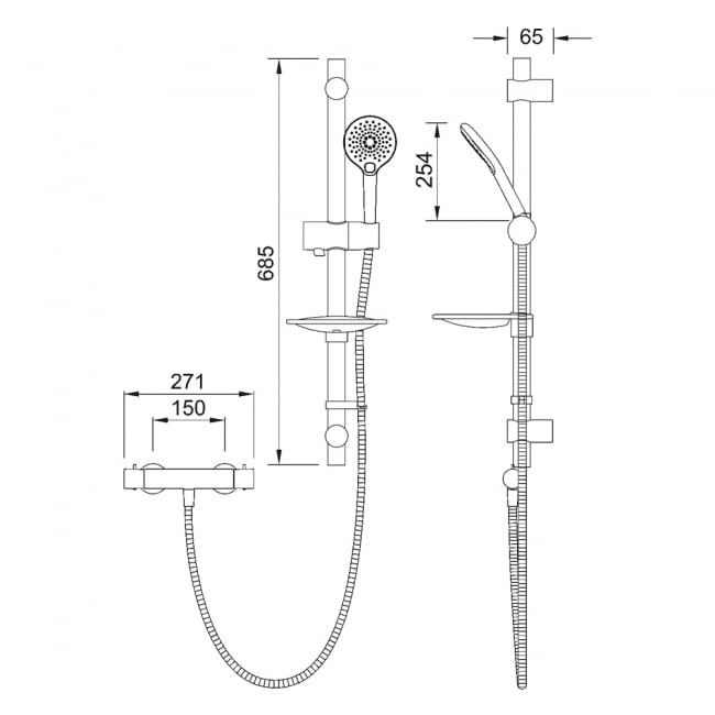 Deva Cool Touch Bar Shower Valve with Multi Mode Shower Kit - Chrome