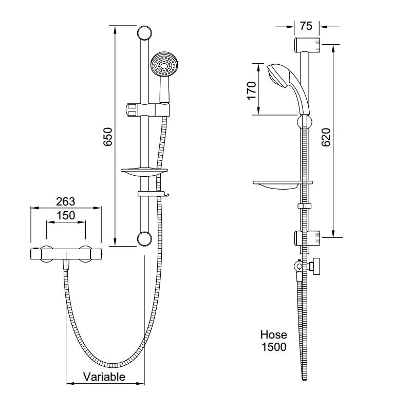 Deva Kestrel Bar Shower | KESCTS | 1 Outlet | Kestrel