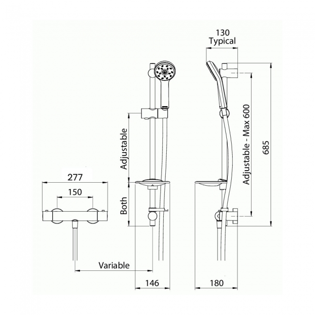 Deva Maku Cool Touch Bar Shower Valve with Shower Kit - Chrome