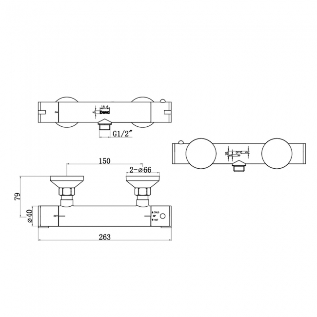 Deva Bar Shower Valve - Chrome