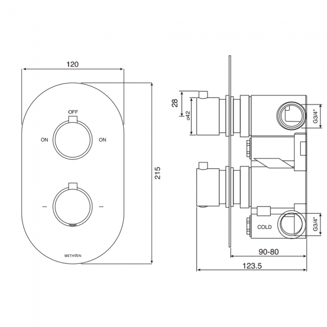 Deva Como Concealed 2 Outlets Shower Mixer Valve Dual Handle - Matt Black