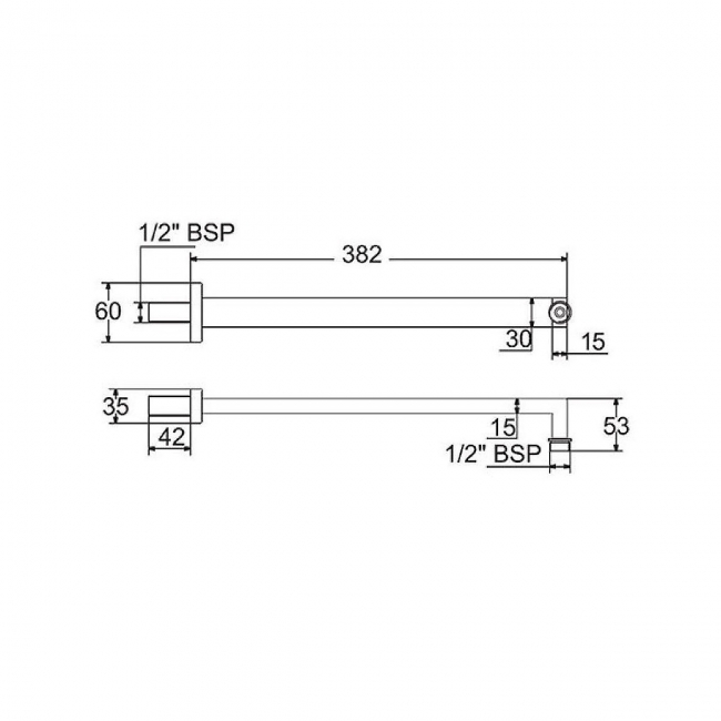 Deva Square Concealed Shower Arm 382mm Length - Chrome