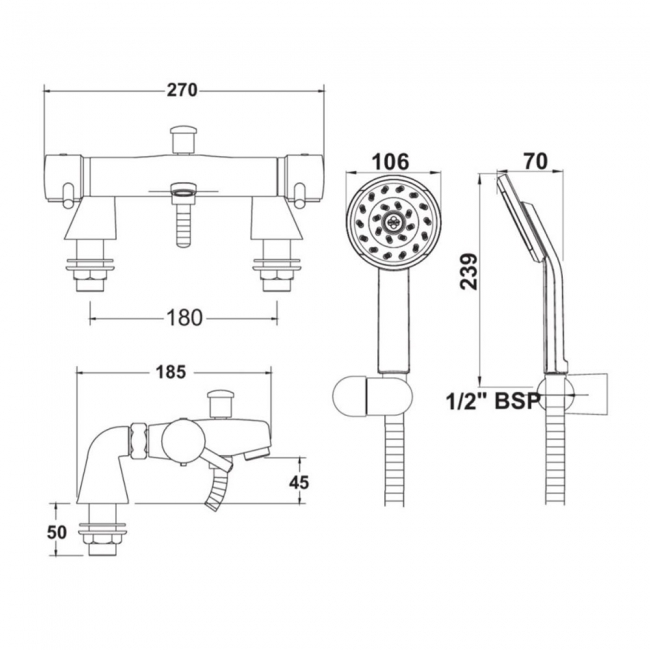 Deva Thermostatic Pillar Mounted Lever Bath Shower Mixer Tap - Chrome