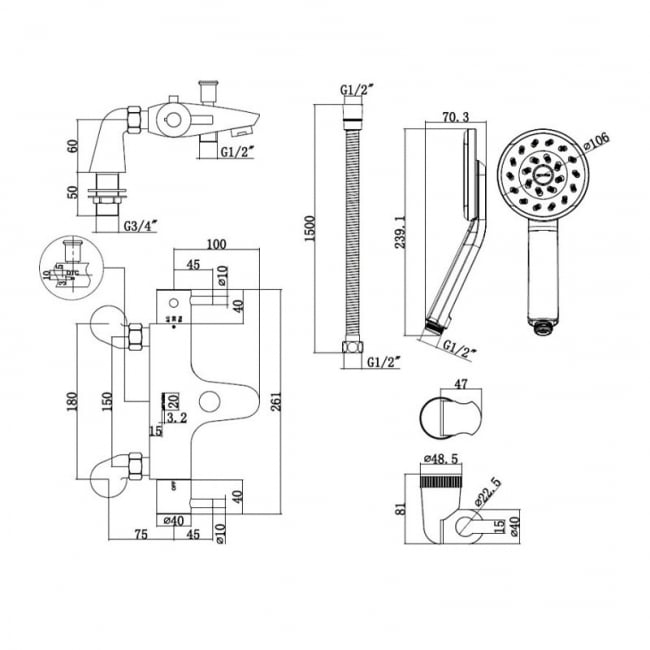 Deva Kiri Thermostatic Bath Shower Mixer Tap Pillar Mounted - Chrome